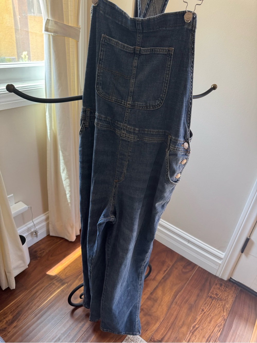 GAP Woman Dark Blue Denim Straight-Leg Overalls Size Large